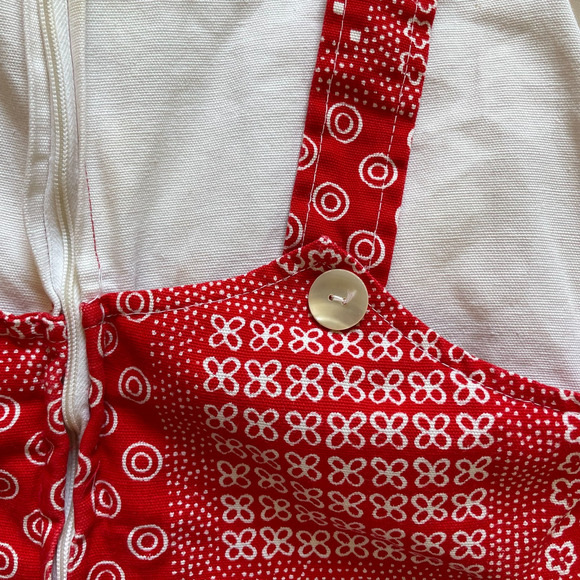 Vintage 1970s 70s Toddler Red Retro Bandana Patchwork Romper Playsuit Size 4-5T - Picture 4 of 7